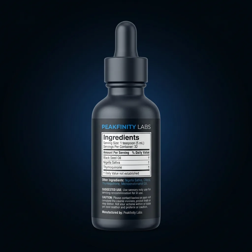 Cold-Pressed Black Seed Oil Liquid — representative back label artwork (Supplement Facts panel)