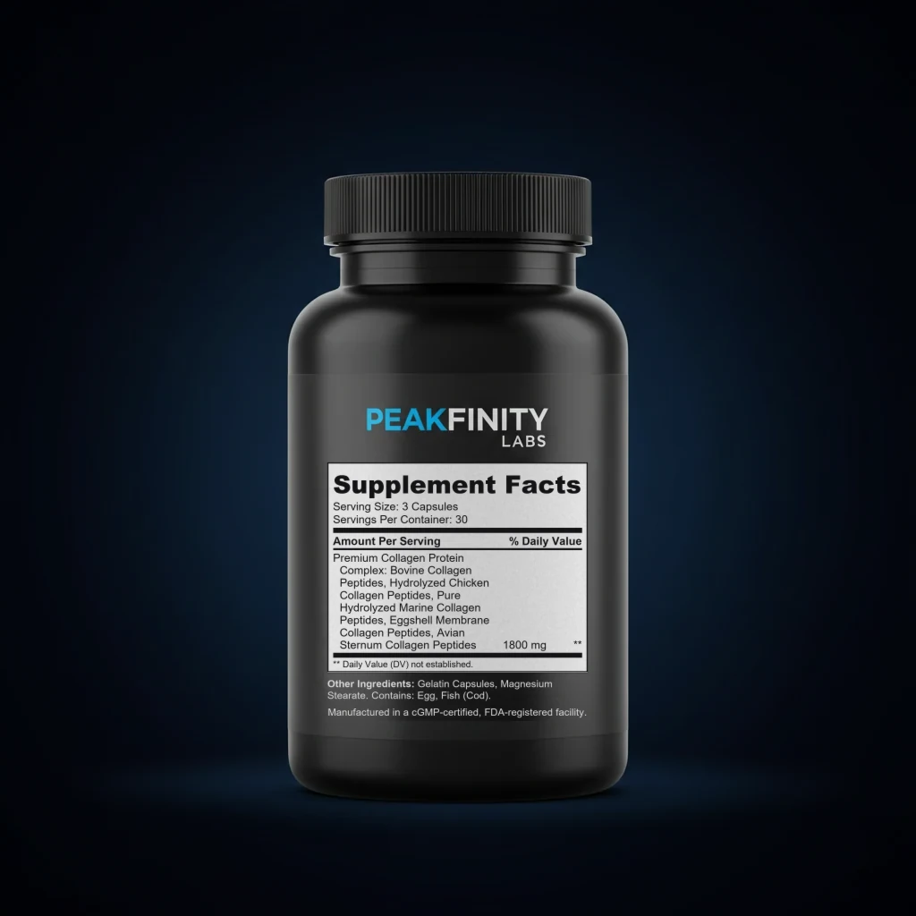 Collagen Complex I,II,III,V,X back label and ingredient panel