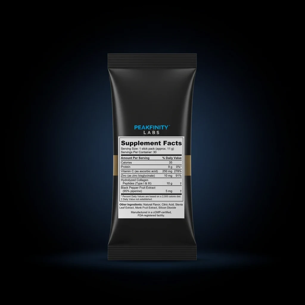 Collagen Peptide Stick Packs - Mixed Berry back label and ingredient panel