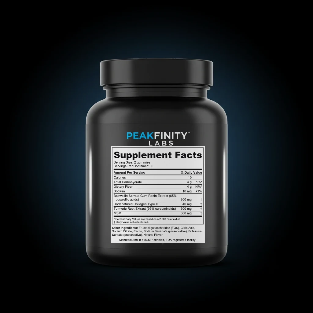 Collagen Type II & Boswellia Joint Gummies back label and ingredient panel