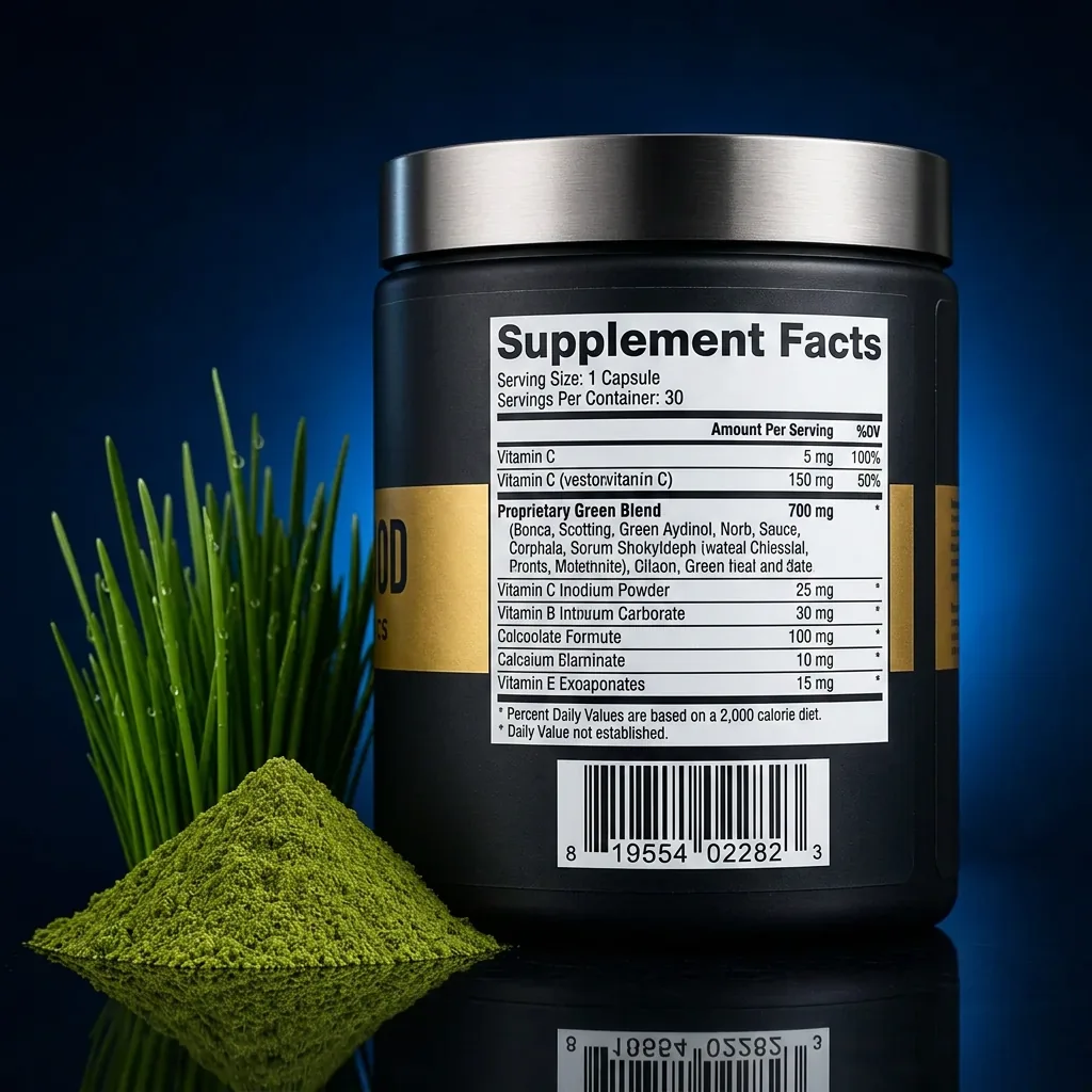 Comprehensive Green Superfood Powder with Probiotics & Enzymes — representative back label artwork (Supplement Facts panel)