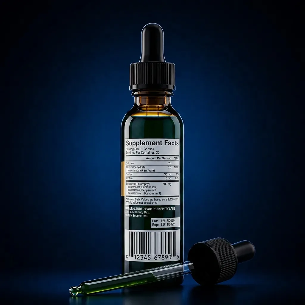 Concentrated Liquid Chlorophyll Detox Drops with Peppermint — representative back label artwork (Supplement Facts panel)