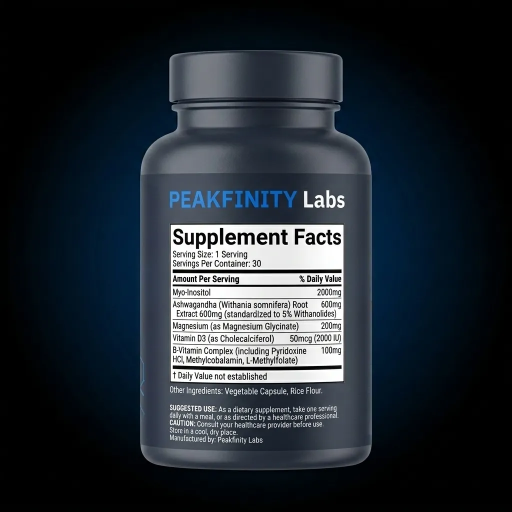 Cortisol & Myo-Inositol Multivitamin Complex — representative back label artwork (Supplement Facts panel)
