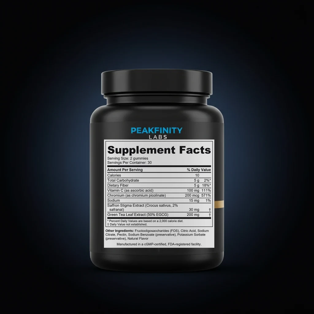 Craving Control Chromium & Saffron Gummies back label and ingredient panel