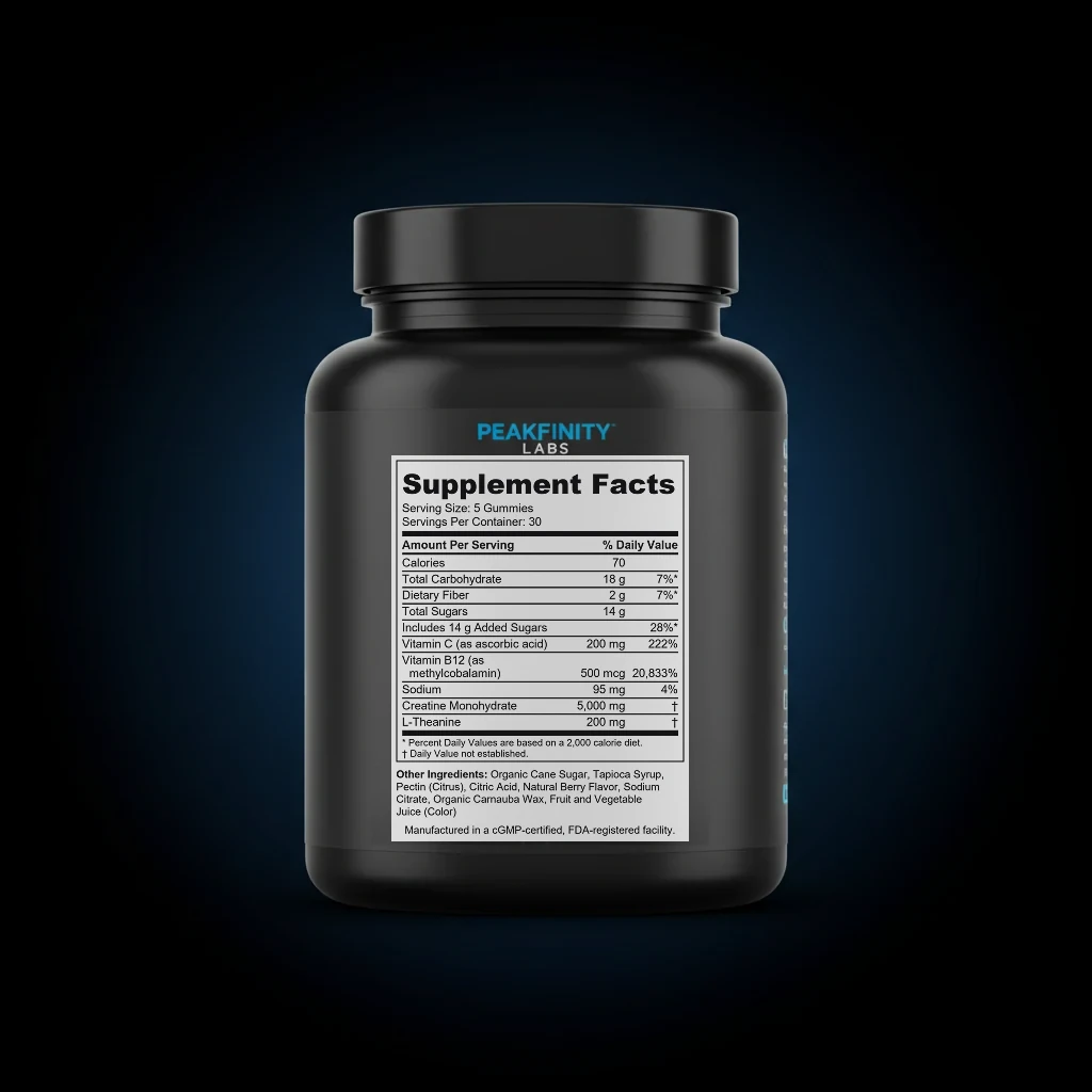 Creatine Cognitive Support Gummies 5g back label and ingredient panel