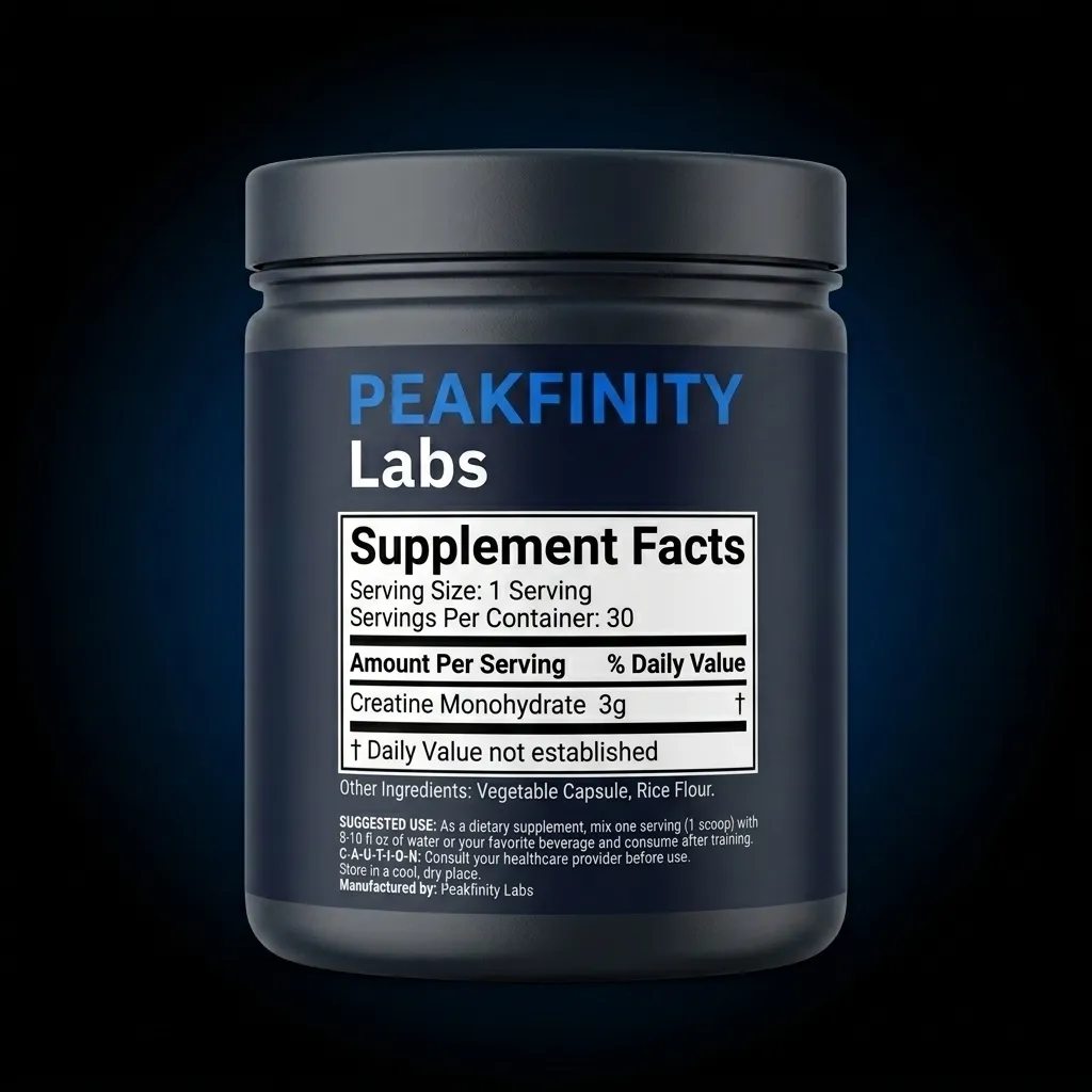 Private Label Creatine Monohydrate Powder — representative back label artwork (Supplement Facts panel)