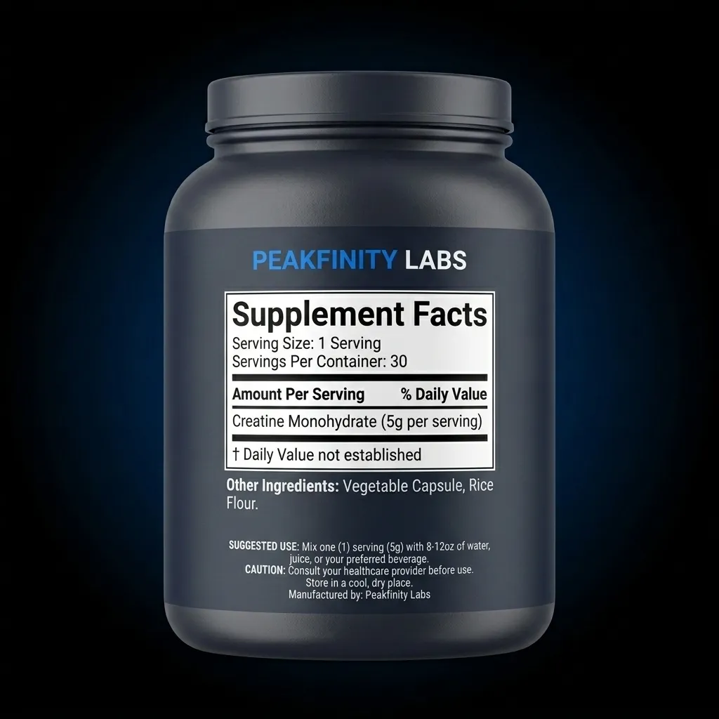 Premium Creatine Monohydrate Powder — representative back label artwork (Supplement Facts panel)