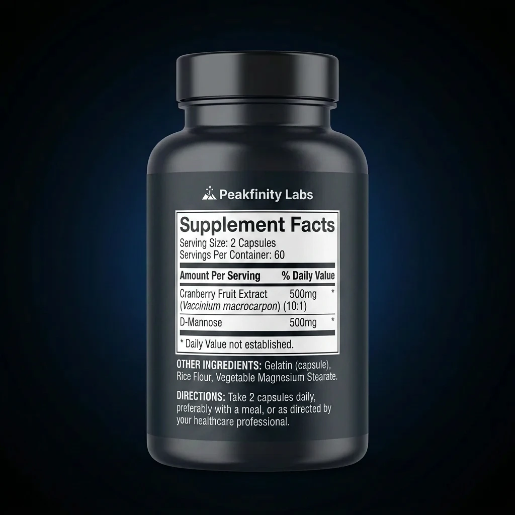 D-Mannose & Cranberry Urinary Support Capsules — representative back label artwork (Supplement Facts panel)