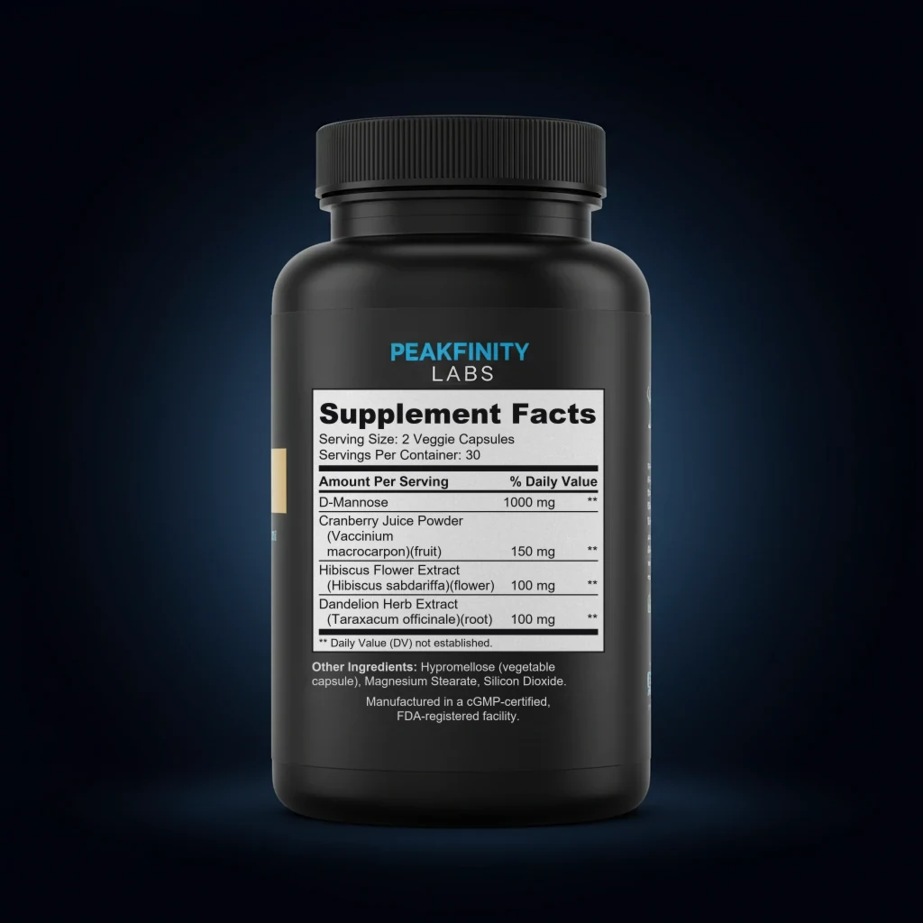 D-Mannose Plus back label and ingredient panel