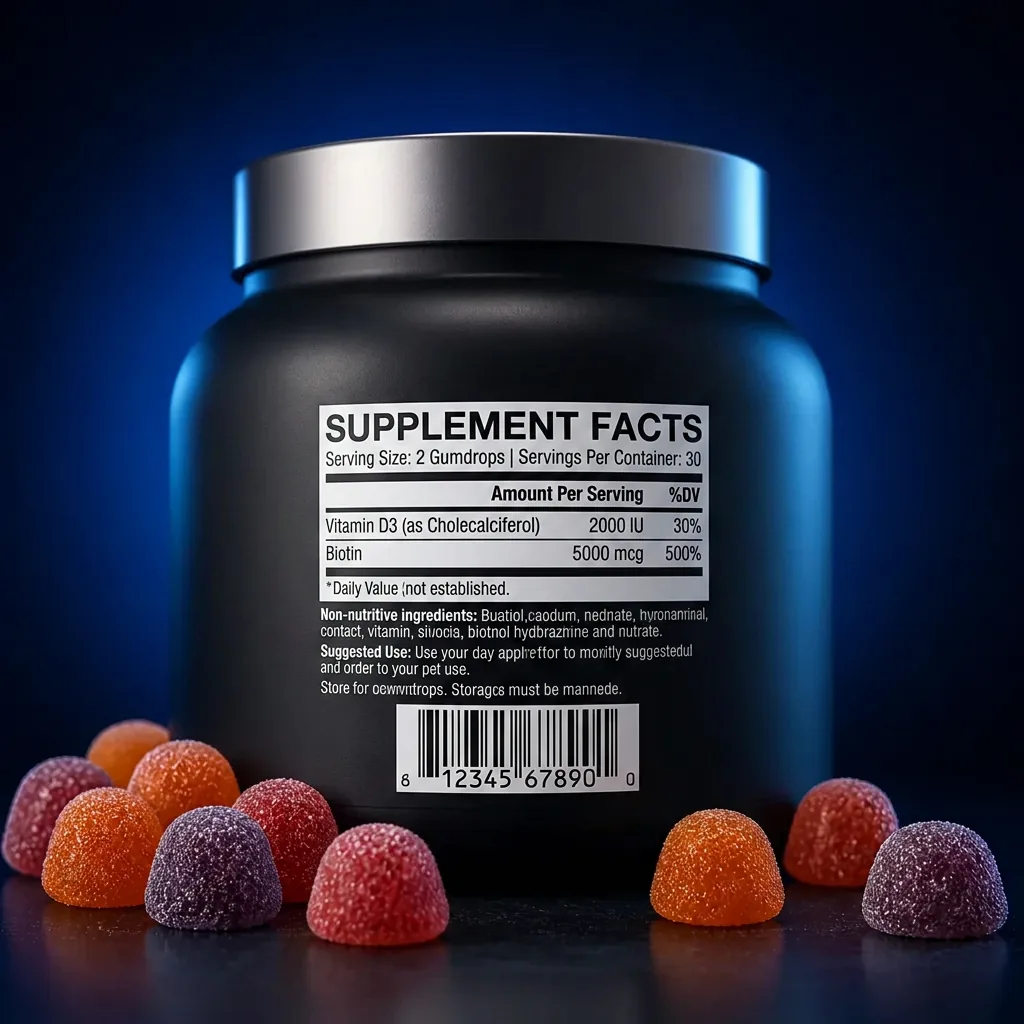 Daily Essential Multivitamin Gumdrops with Biotin & D3 — representative back label artwork (Supplement Facts panel)