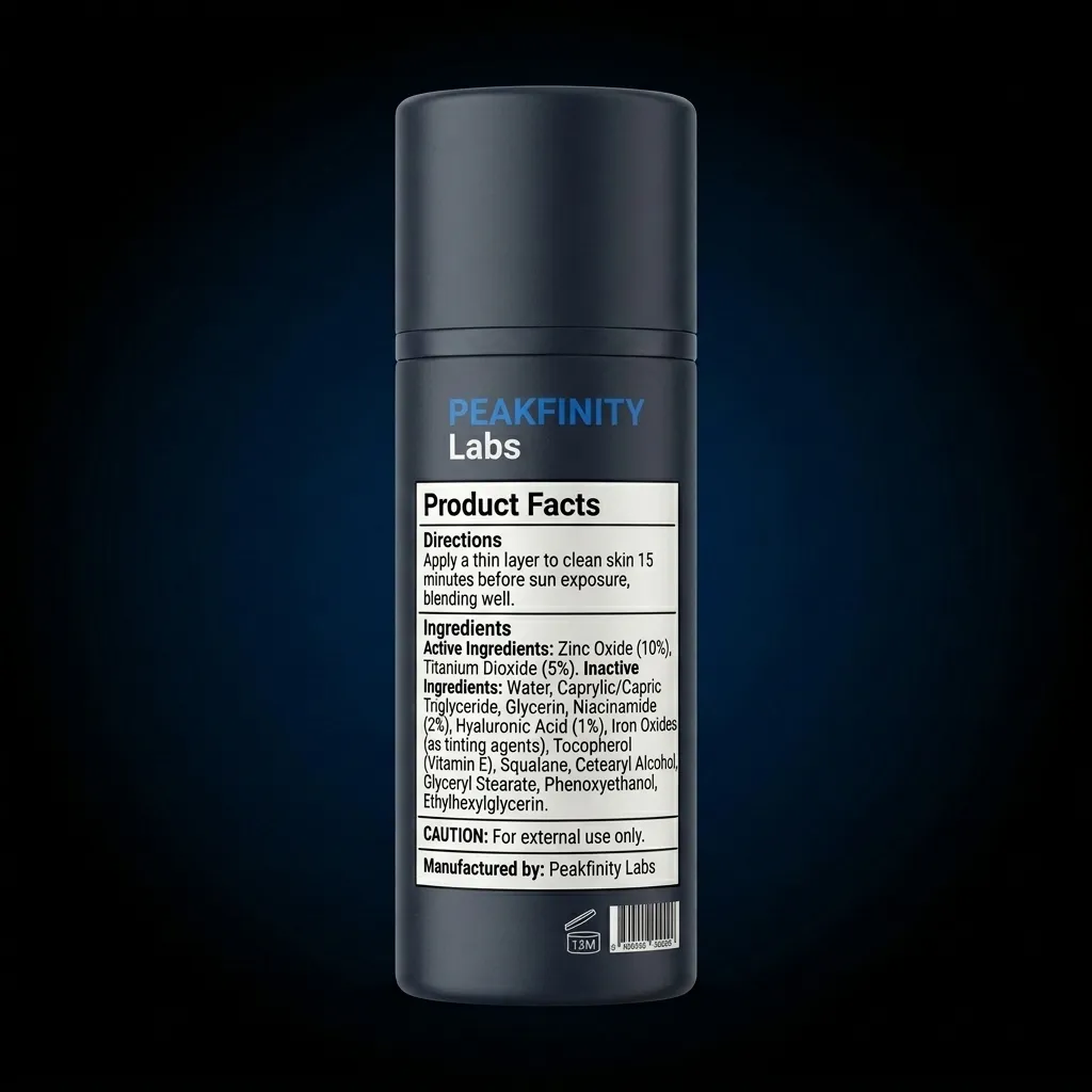 Private Label Tinted Mineral Sunscreen Fluid SPF 30+ — representative back label artwork (Supplement Facts panel)
