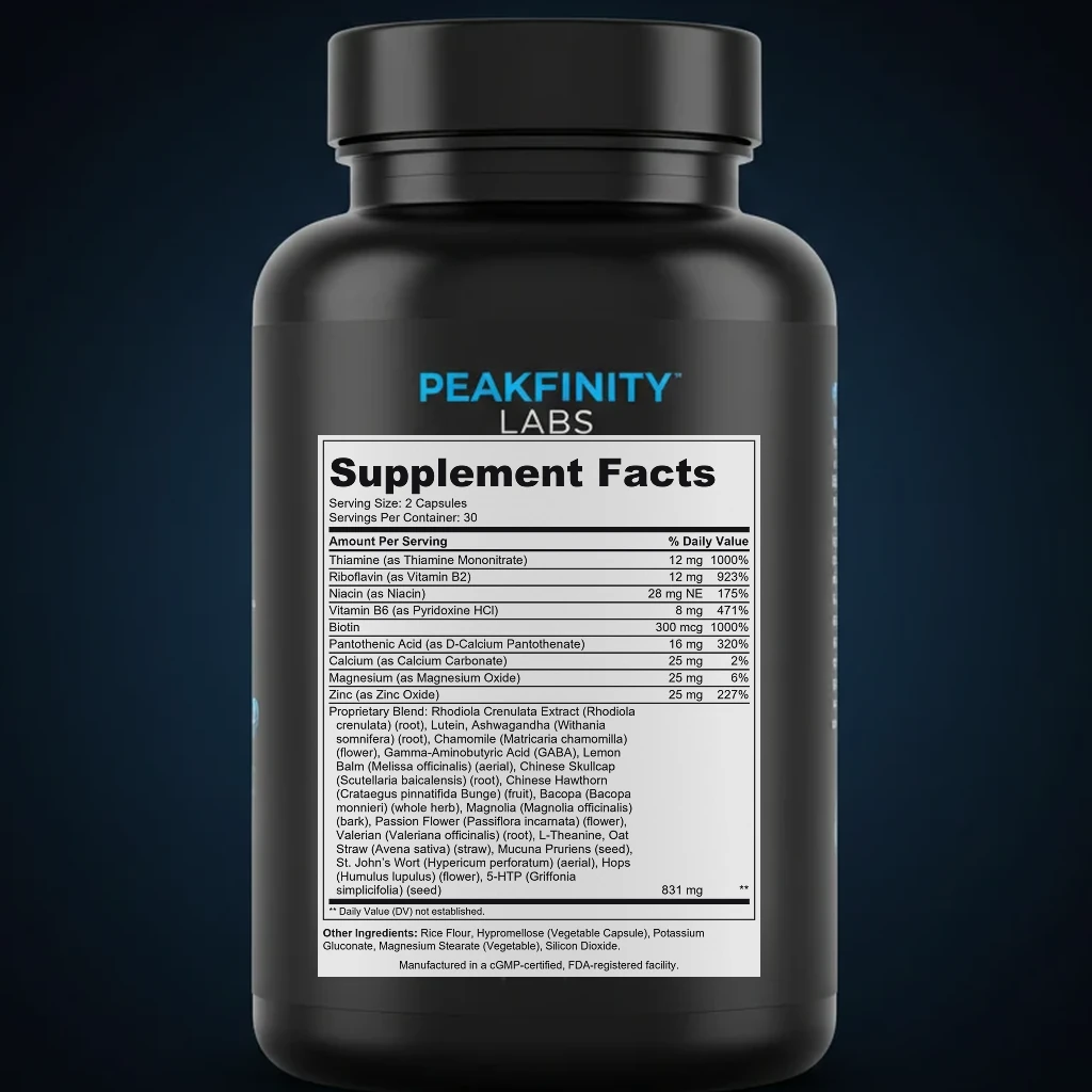 Deep Calm Formula back label and ingredient panel