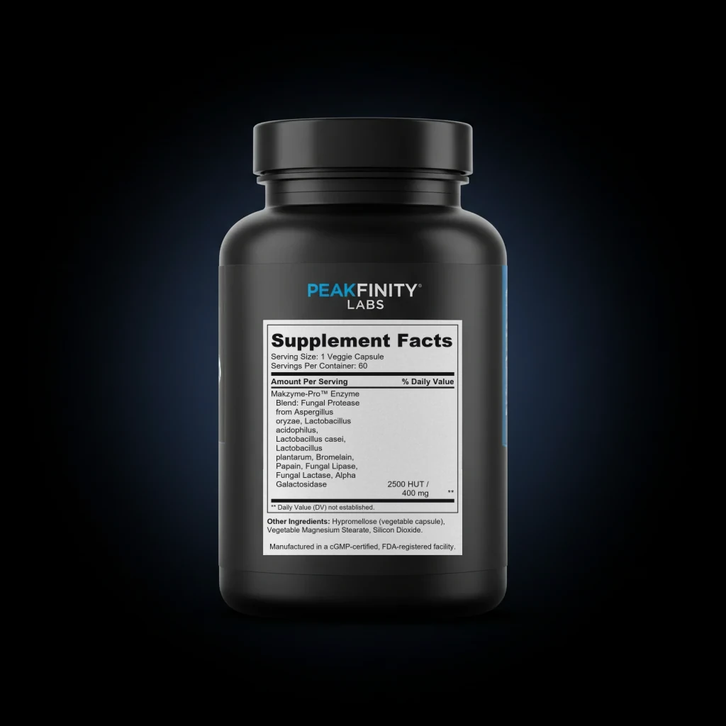 Digestive Enzyme back label and ingredient panel