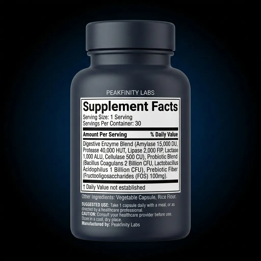 Digestive Enzyme, Probiotic & Prebiotic Complex — representative back label artwork (Supplement Facts panel)