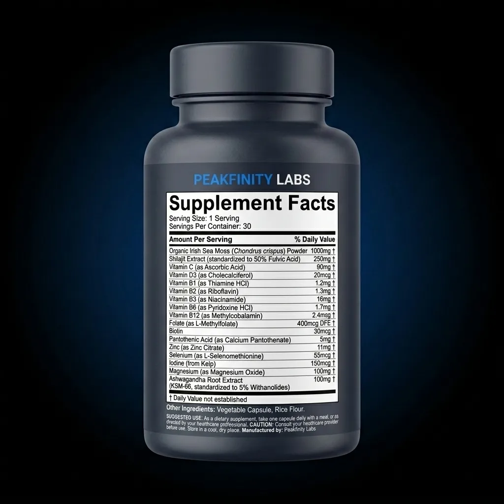 Dynamic Vitality Sea Moss & Shilajit Multivitamin — representative back label artwork (Supplement Facts panel)