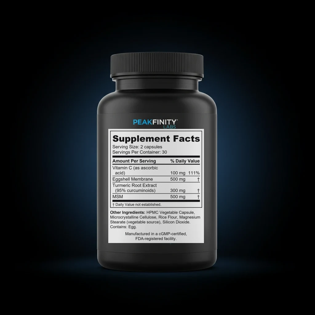 Eggshell Membrane Joint Comfort Capsules back label and ingredient panel
