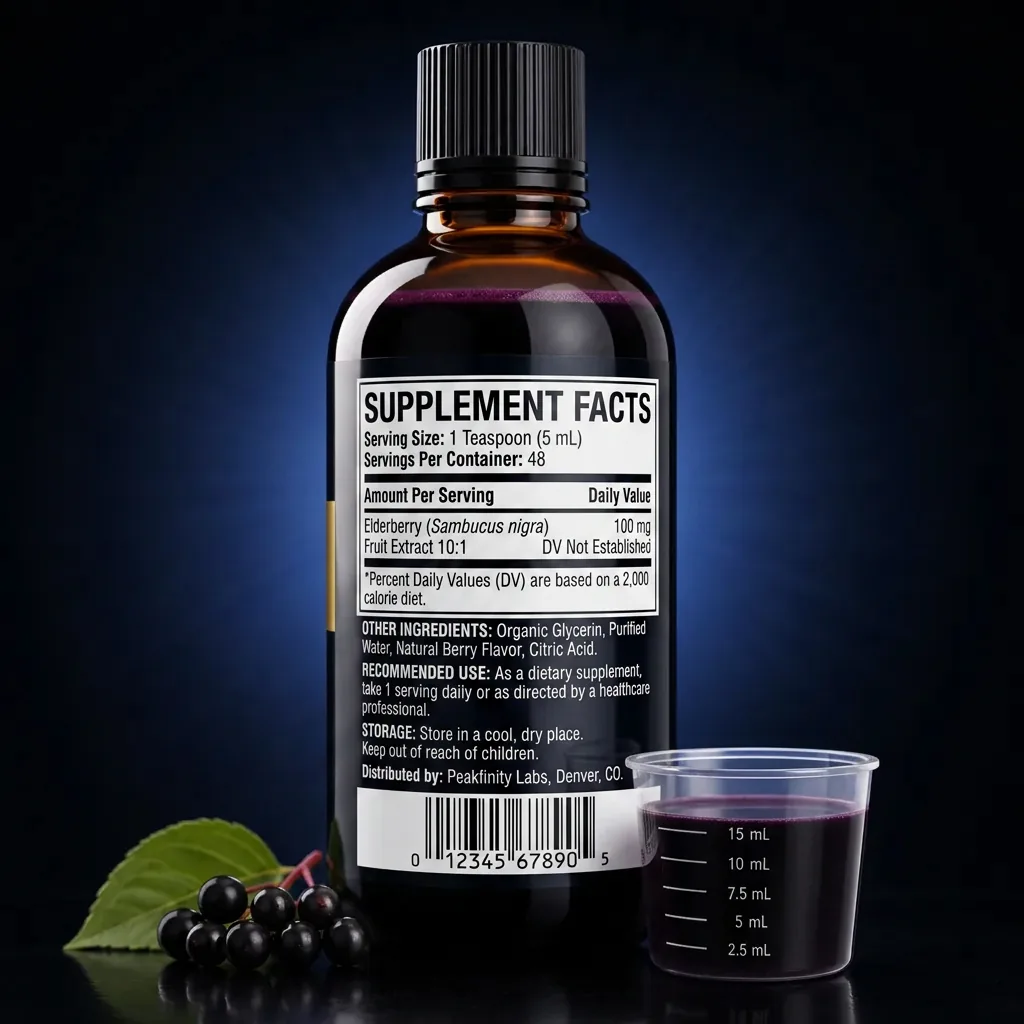 Concentrated Black Elderberry 10:1 Immune Support Liquid — representative back label artwork (Supplement Facts panel)