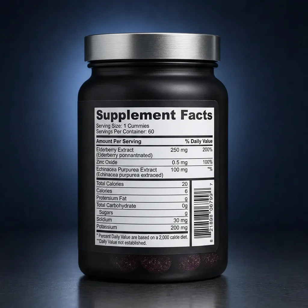 Immune Defense Gummies with Elderberry, Zinc & Echinacea — representative back label artwork (Supplement Facts panel)