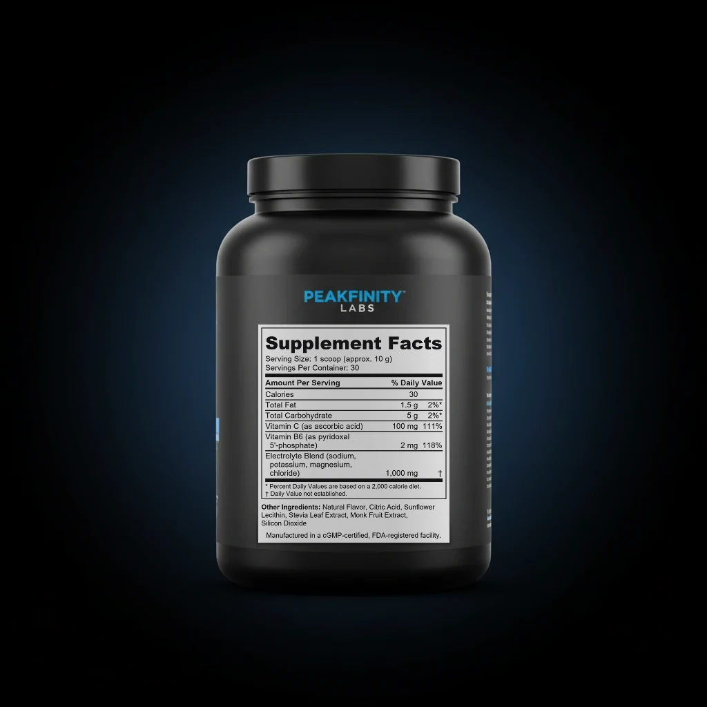 Electrolyte Hydration Powder - Unflavored, Zero Sugar back label and ingredient panel