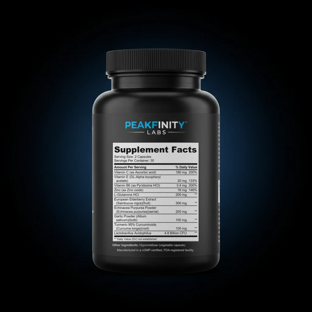Emergency Immune Support back label and ingredient panel