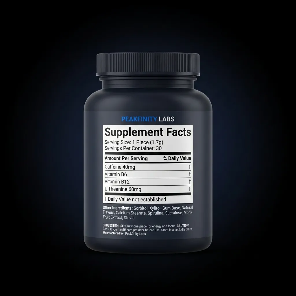 Energy & Focus Caffeine Gum — back label / supplement facts