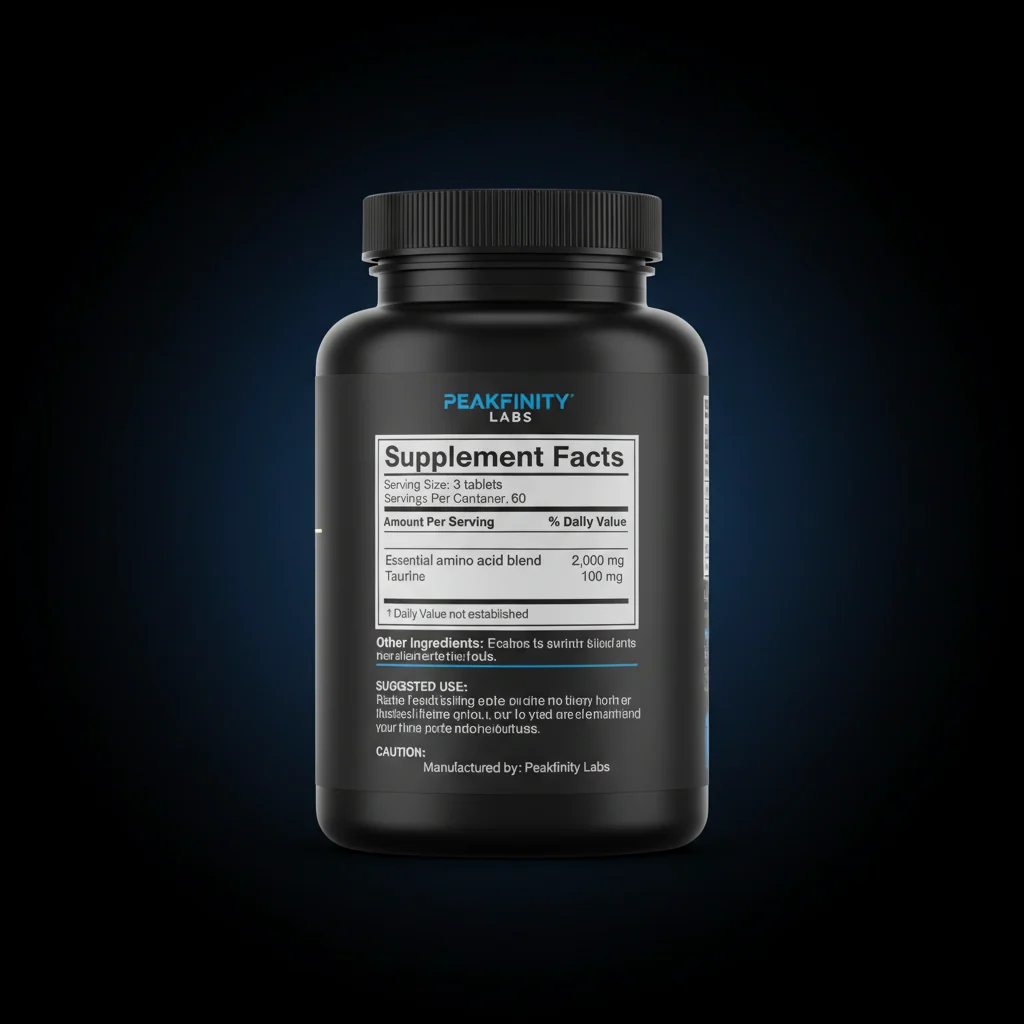 Essential Amino Acid (EAA) Tablets — back label / ingredients panel