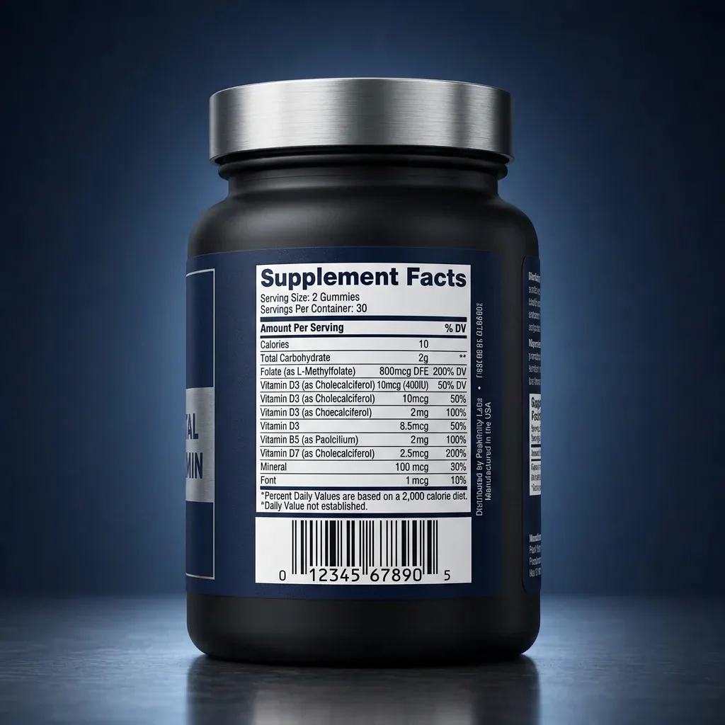 Essential Prenatal Gummy Multivitamin with Folate & Vitamin D — representative back label artwork (Supplement Facts panel)