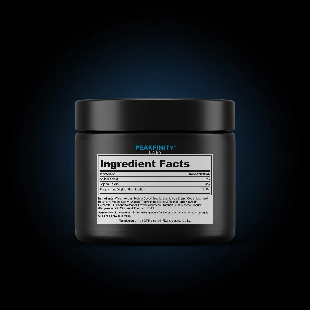 Exfoliating Scalp Scrub with Salicylic Acid back label and ingredient panel