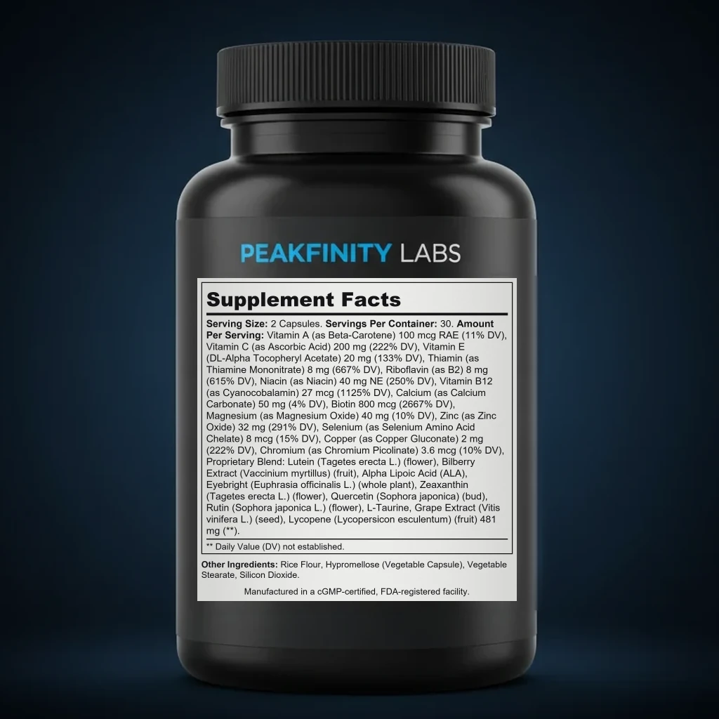 Eye Health back label and ingredient panel