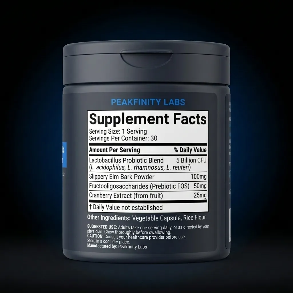 Feminine Probiotic & Prebiotic Gummies with Slippery Elm — representative back label artwork (Supplement Facts panel)