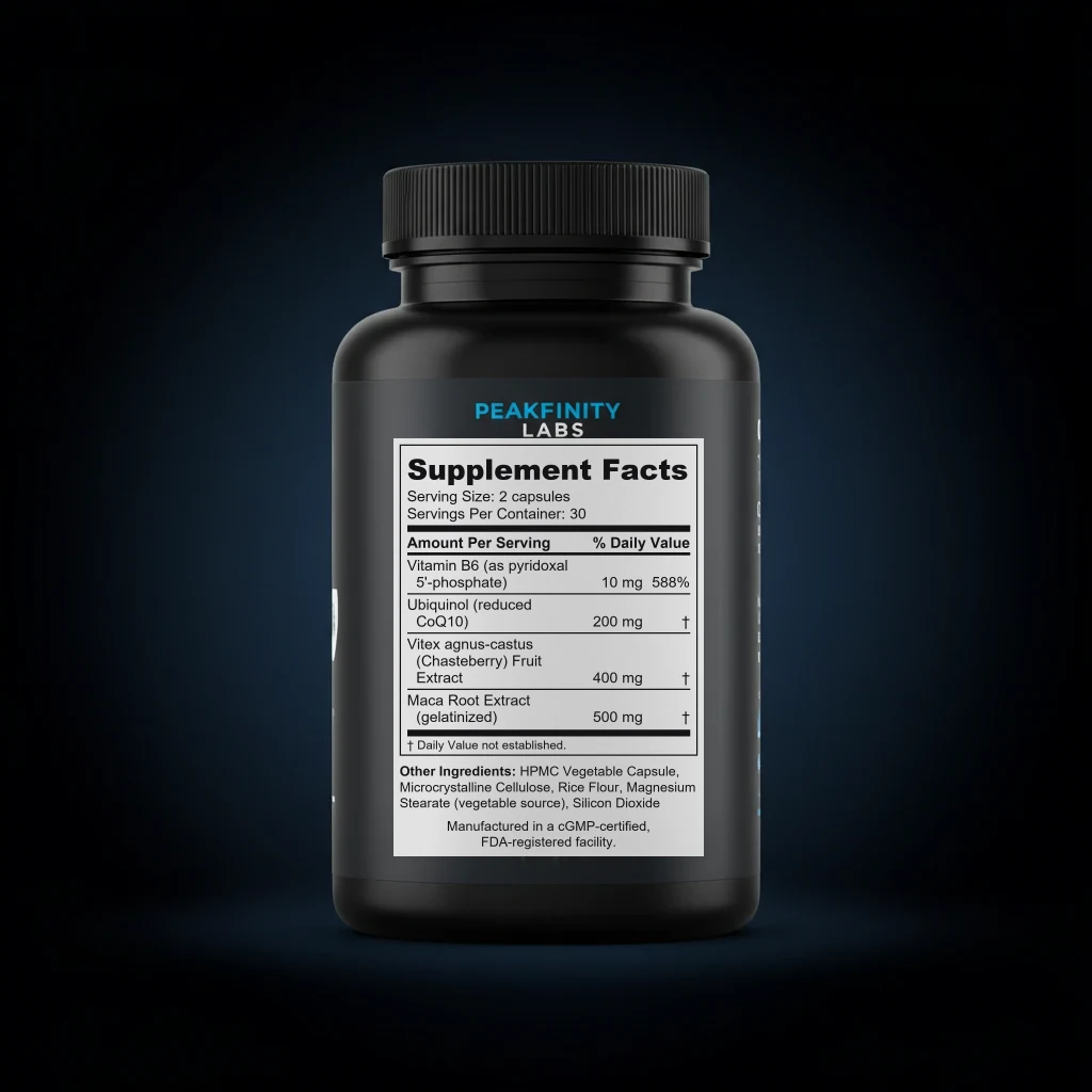 Fertility Support Capsules with Vitex, Maca & CoQ10 back label and ingredient panel