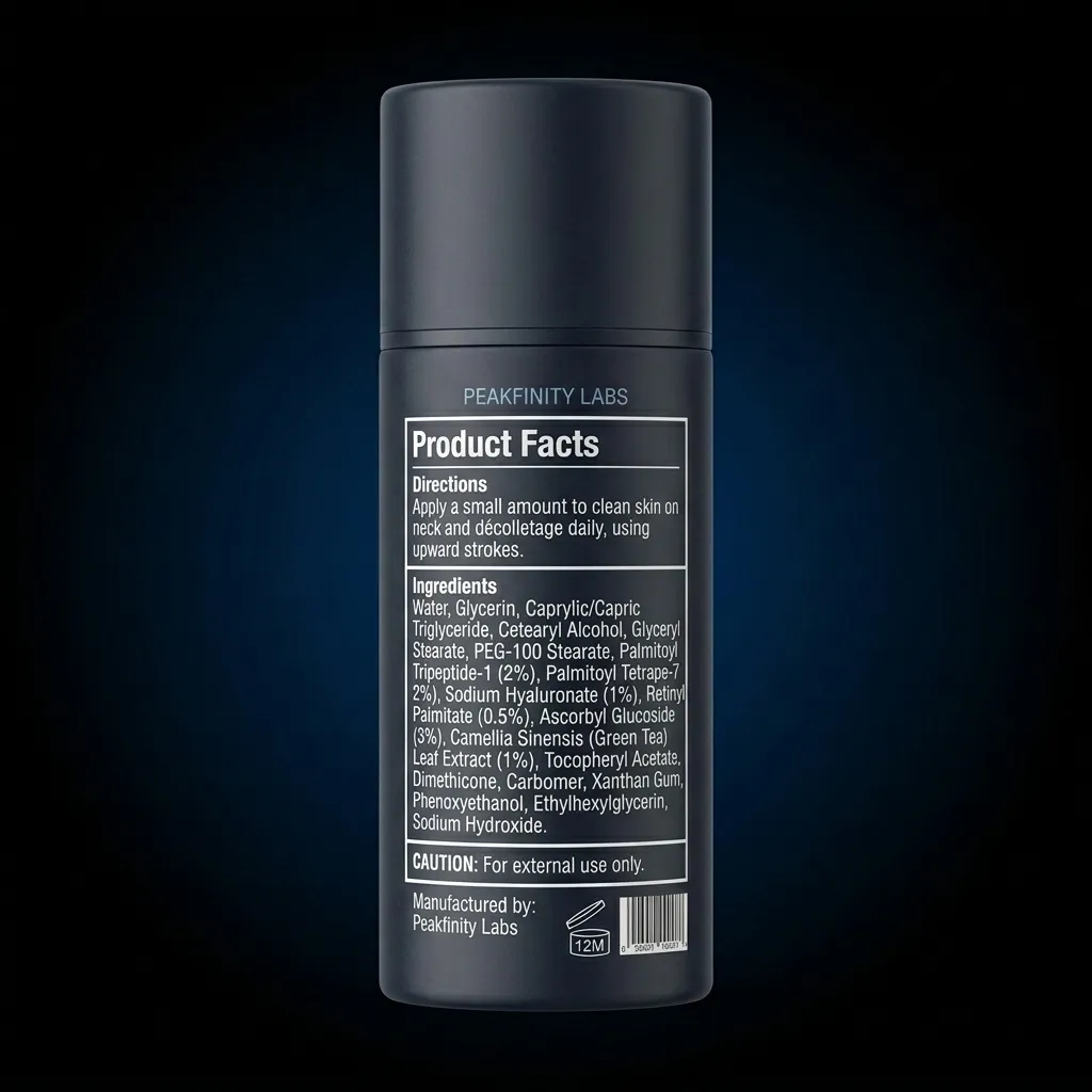 Advanced Firming Neck & Décolletage Cream — representative back label artwork (Supplement Facts panel)