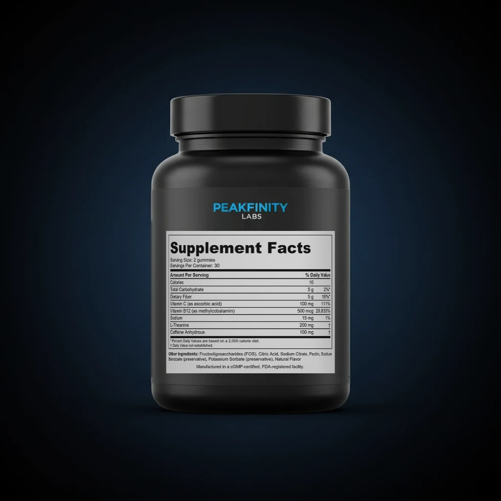 Focus Gummies with Caffeine, L-Theanine & B12 - Sour Apple back label and ingredient panel