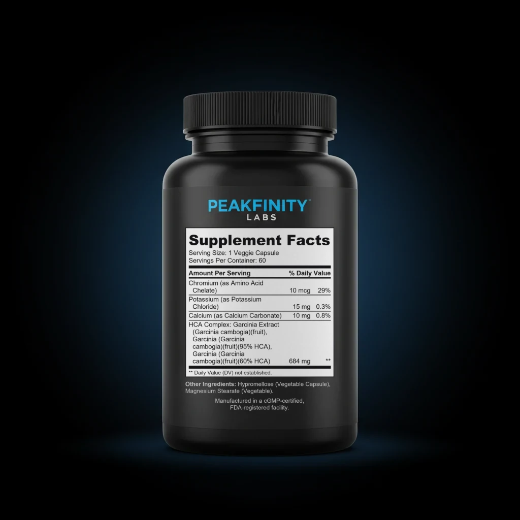 Garcinia Cambogia Complex 95% - 700mg back label and ingredient panel