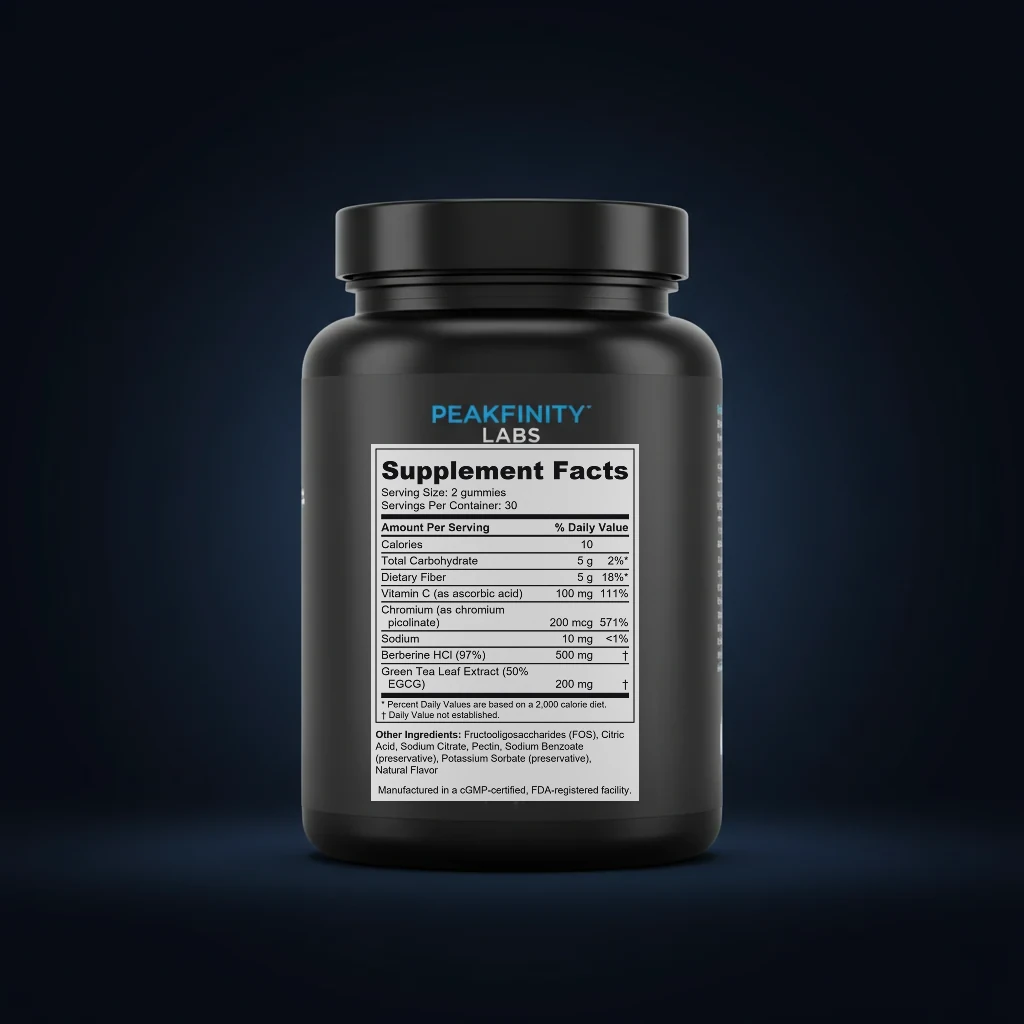 Metabolic Support Gummies with Berberine & Chromium back label and ingredient panel