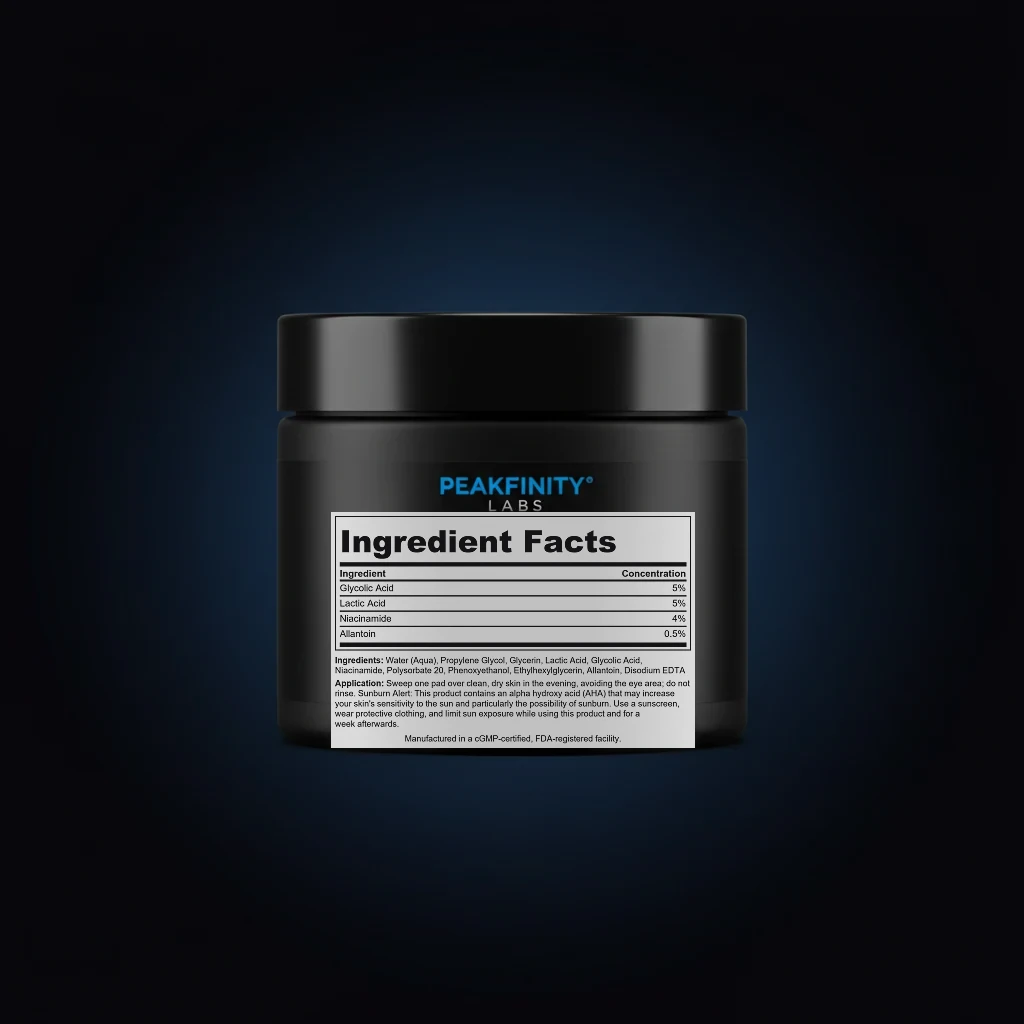 Glycolic & Lactic Acid Resurfacing Pads back label and ingredient panel