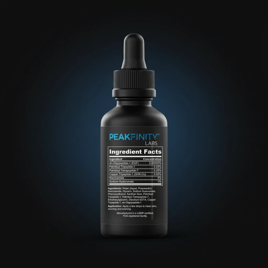 Growth Factor & Peptide Renewal Serum back label and ingredient panel