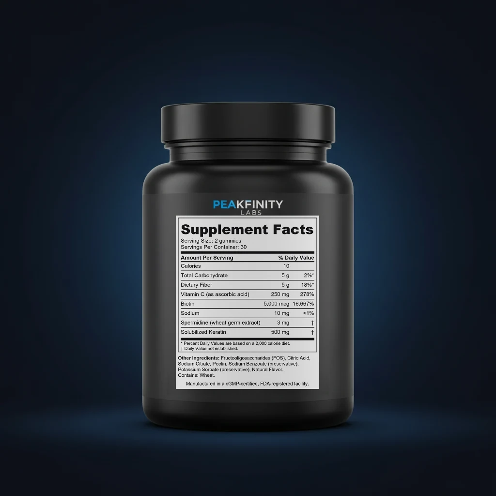 Hair Growth Gummies with Spermidine, Keratin & Biotin back label and ingredient panel