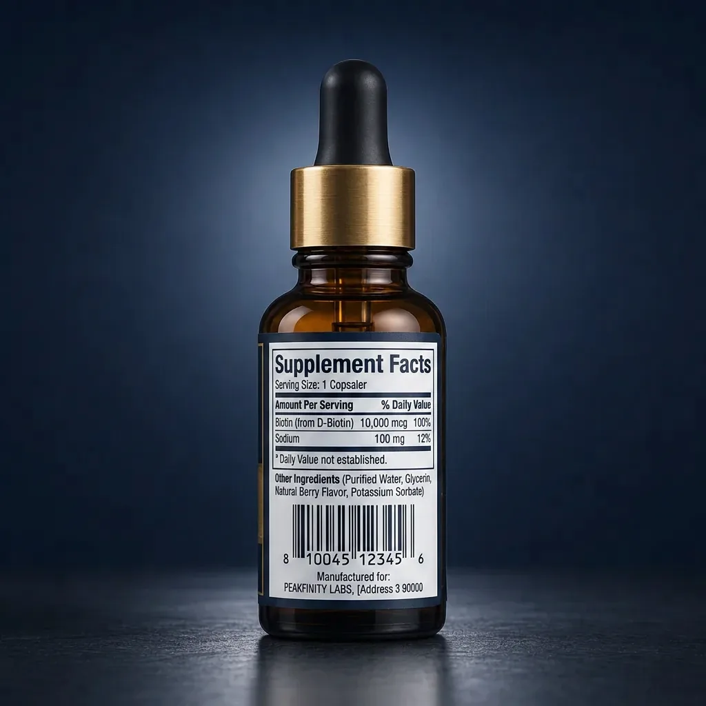 High-Potency 10,000 mcg Vegan Biotin Liquid Drops - Berry Flavor — representative back label artwork (Supplement Facts panel)