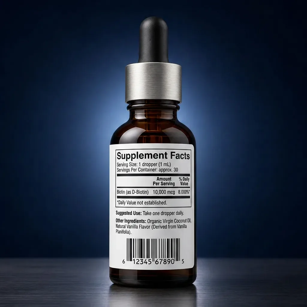 High-Potency 10,000 mcg Vegan Biotin Liquid Drops - Vanilla Flavor — representative back label artwork (Supplement Facts panel)