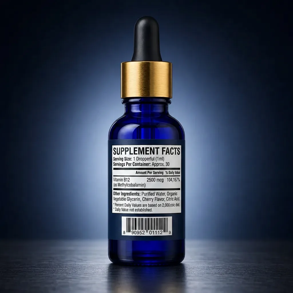 High-Potency Methylcobalamin B12 Liquid Drops - Natural Cherry — representative back label artwork (Supplement Facts panel)