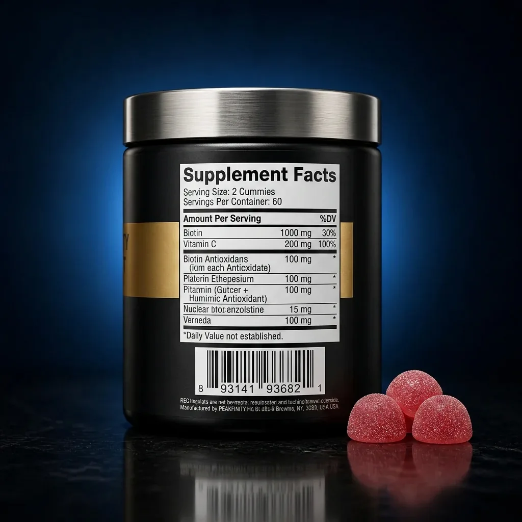 High-Potency Biotin & Antioxidant Beauty Gummies — representative back label artwork (Supplement Facts panel)