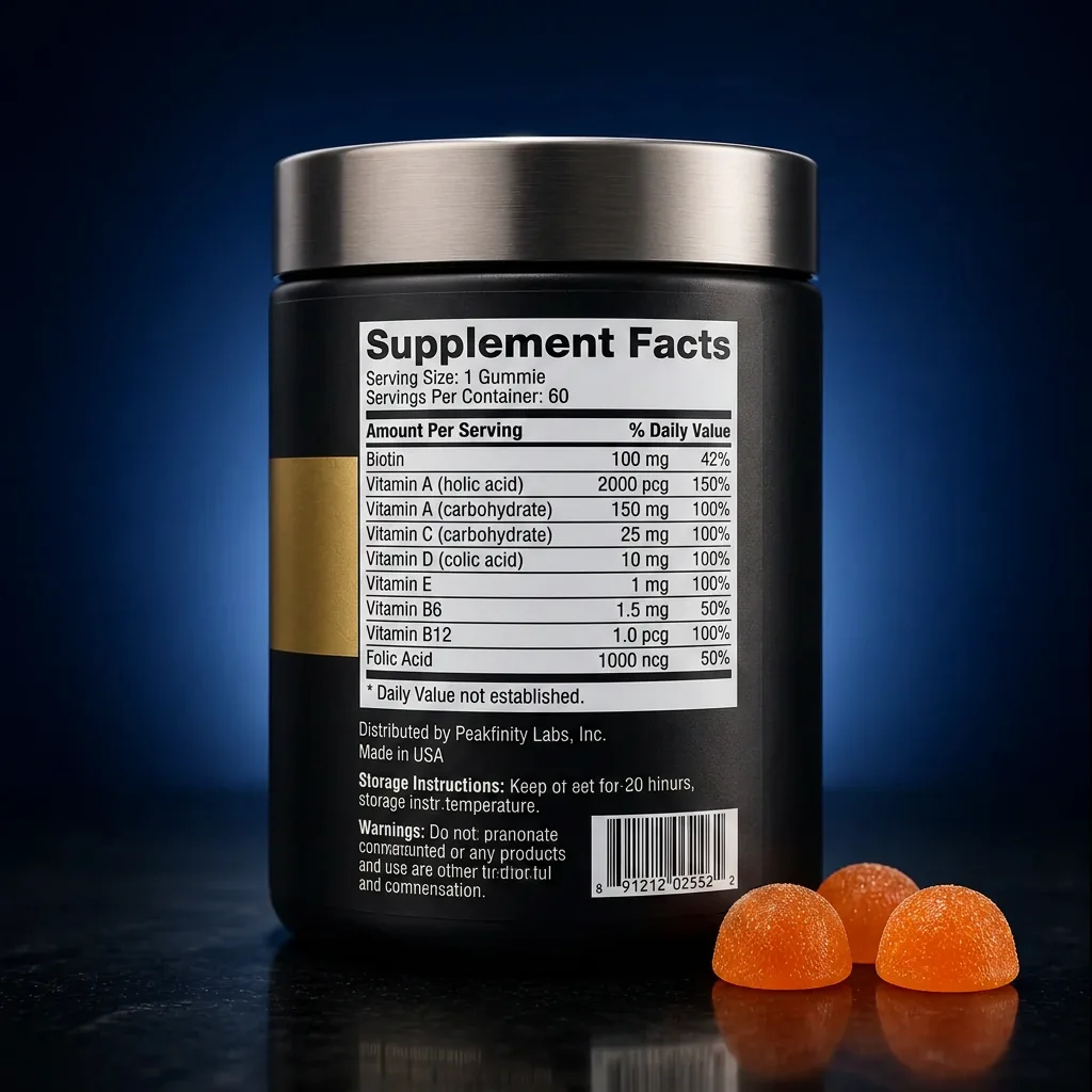 High-Potency Biotin & Daily Multivitamin Gummies — representative back label artwork (Supplement Facts panel)