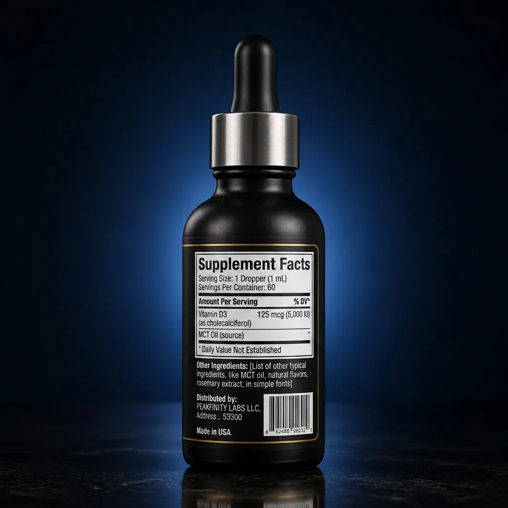 High-Potency Liposomal Vitamin D3 Liquid with MCT Oil Base — representative back label artwork (Supplement Facts panel)