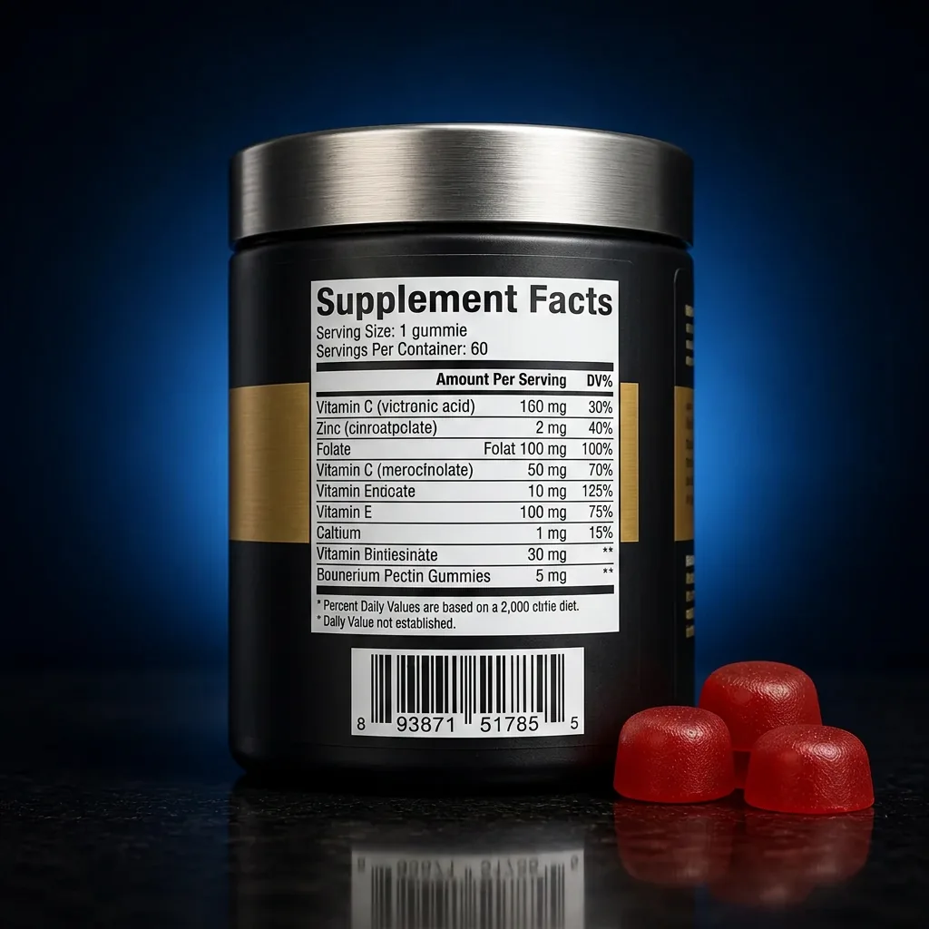 High-Potency Methylfolate Pectin Gummies for Immune & Heart Health — representative back label artwork (Supplement Facts panel)