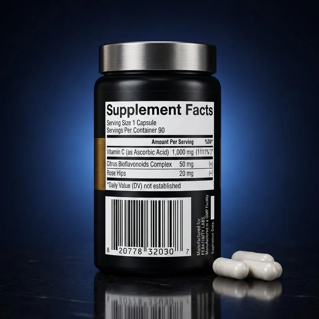 High-Potency Vitamin C 1,000 mg Antioxidant Capsules — representative back label artwork (Supplement Facts panel)