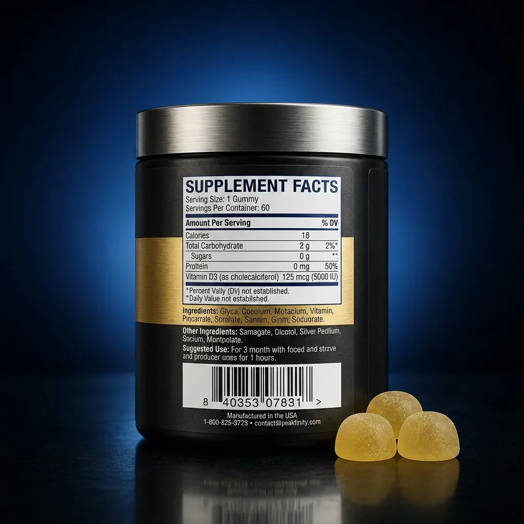 High-Potency Vitamin D3 125 mcg Bone & Heart Gummies — representative back label artwork (Supplement Facts panel)