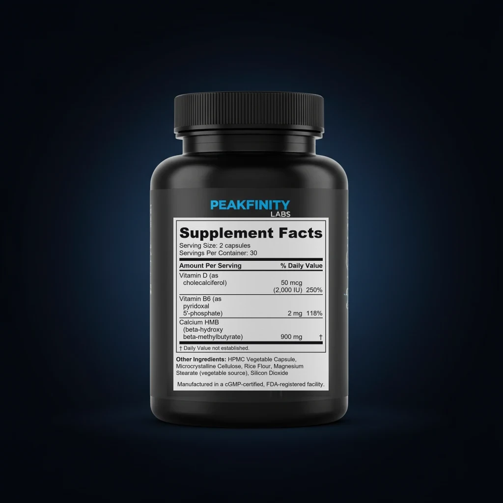 HMB & Vitamin D3 Muscle Preservation Capsules back label and ingredient panel