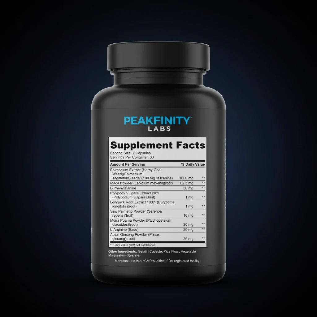 Horny Goat Weed Blend back label and ingredient panel