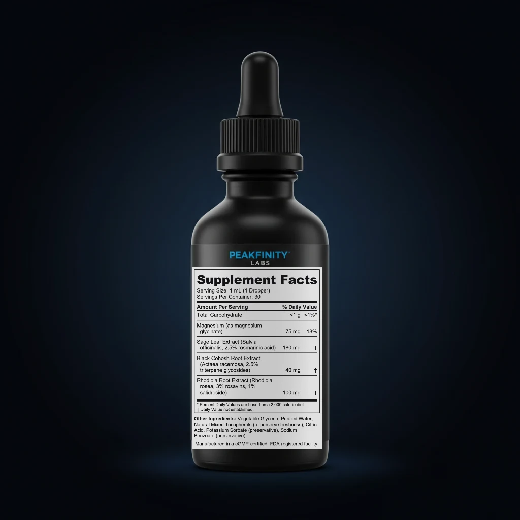 Menopause Comfort Liquid Drops with Sage & Black Cohosh back label and ingredient panel